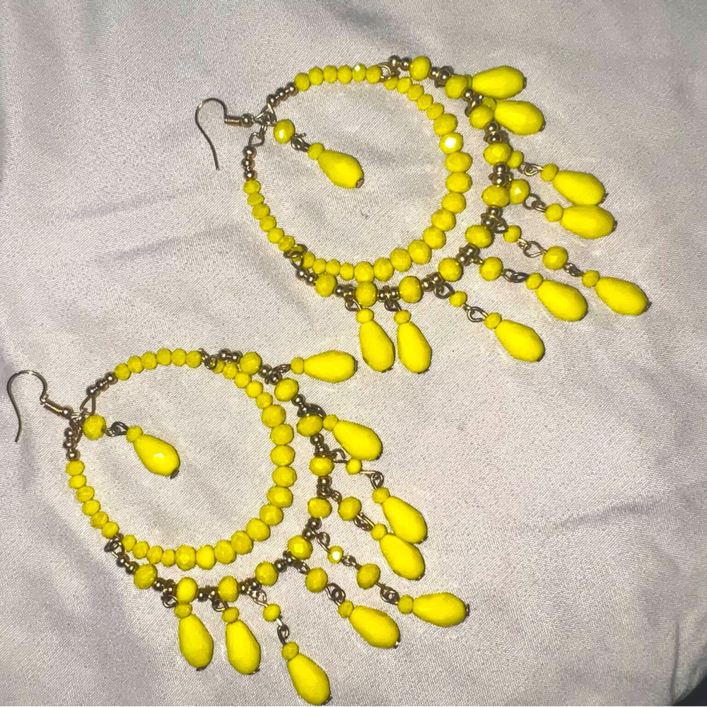 Yellow Beaded Dream Catcher Handcrafted Earrings
